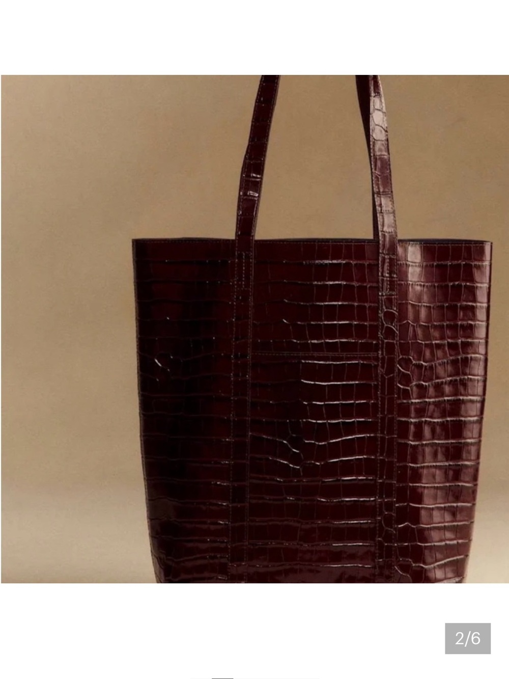 Sezane The Tote Croc-Embossed Leather Tote in Dark Brown - Picture 2 of 11